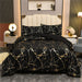 Gold Metallic Marble Comforter Set Queen Size Foil Print Glitter Bedding Sets,Black/Gold,Queen