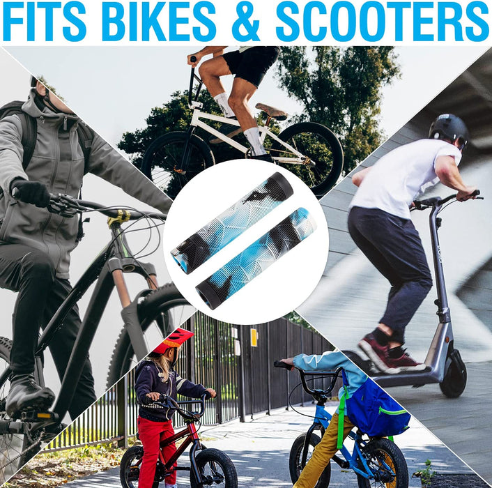 MTB BMX Scooter Grips - Handlebar Bicycle Grips for Flat Straight Bars like BMX, MTB, Scooter; Rubber Non-Slip Grip to Match Any Bike or Scooter