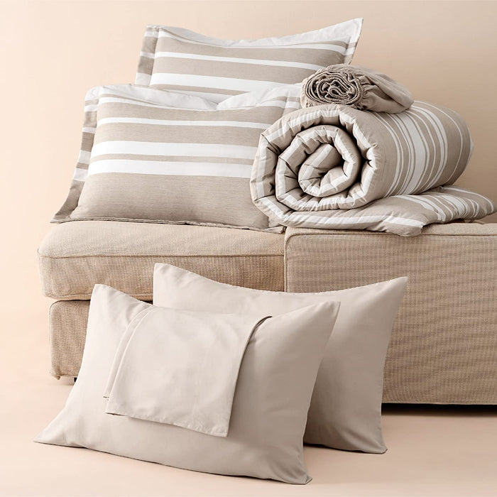 Bedsure Bed in a Bag Full Size 7-Piece Khaki White Striped Bedding Comforter Sets All Season Bed Set, 2 Pillow Shams, Flat Sheet, Fitted Sheet and 2 Pillowcases