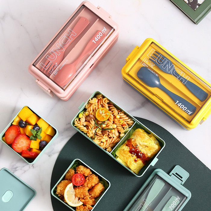 Portable Hermetic Lunch Box School Children Student Grids Bento Box with Fork Spoon Leakproof Microwavable Prevent Odor
