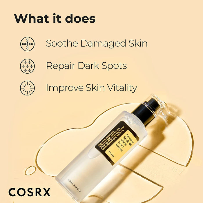 COSRX Snail Mucin 96% Power Repairing Essence 3.38 Fl.Oz, 100Ml, Hydrating Serum for Face with Snail Secretion Filtrate for Dark Spots and Fine Lines, Not Tested on Animals, No Parabens, No Sulfates, No Phthalates, Korean Skincare