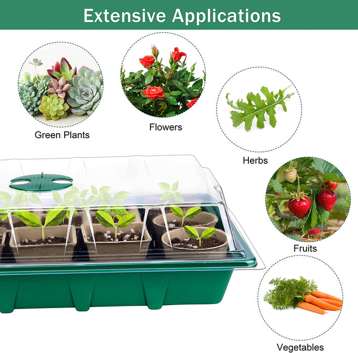 6 Sets Cells Seed Starter Tray Kit with Humidity Dome and Base Seed Starter Peat Pots Germination Trays Including Plastic Plant Growing Trays for Indoor Outdoor Gardening, Green