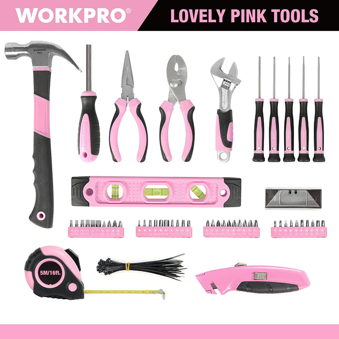 Pink Tool Kit - Hand Tool Set with Easy Carrying round Pouch - Durable, Long Lasting Chrome Finish Tools - Household Tool Kit Perfect for DIY, Home Maintenance - Pink Ribbon
