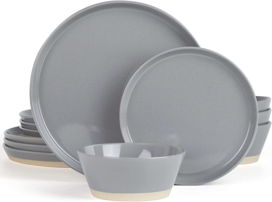 Saturn Dinnerware Sets, 12 Piece Dish Set, Plates and Bowls Sets for 4, White