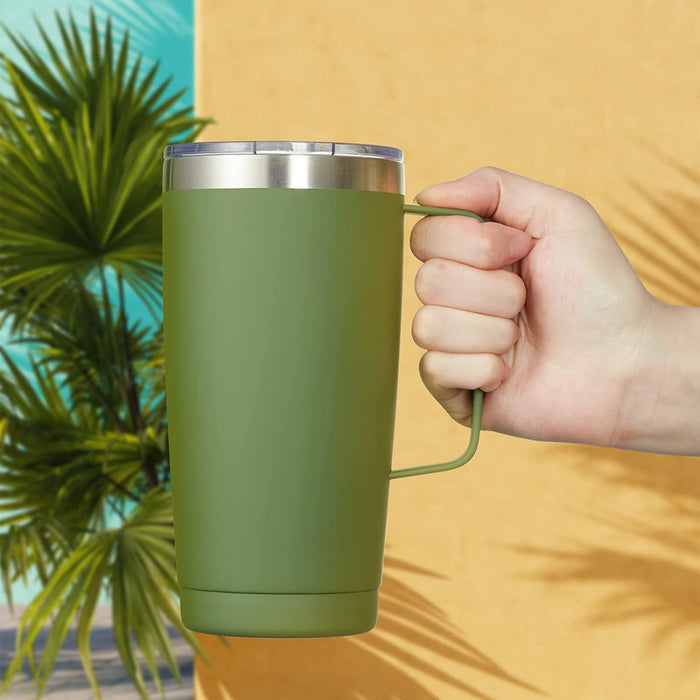 20 Oz Tumbler Mug with Lid and Straw, Insulated Travel Coffee Mug with Handle, Double Wall Stainless Steel Vacuum Coffee Tumbler, Thermal Coffee Cup, Navy Blue