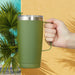 20 Oz Tumbler Mug with Lid and Straw, Insulated Travel Coffee Mug with Handle, Double Wall Stainless Steel Vacuum Coffee Tumbler, Thermal Coffee Cup, Navy Blue