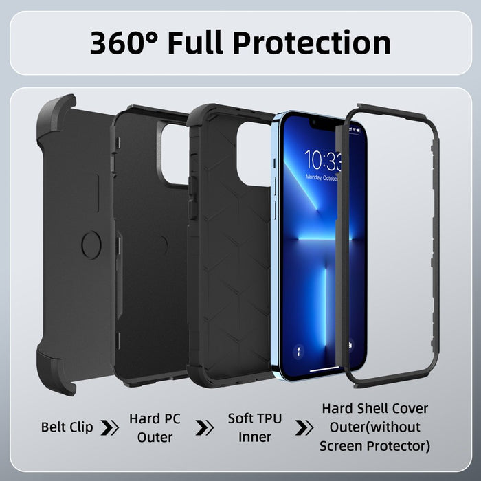 for Iphone 13 Pro Max/13 Pro/13/13 Mini Phone Case with Belt Clip Stand Shockproof Protective Case Hybrid Armor Cover, Black