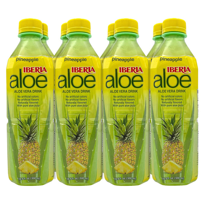 Iberia Aloe Vera Juice Drink with Pure Aloe Pulp, Pineapple, 16.9 Fl Oz (Pack of 8)