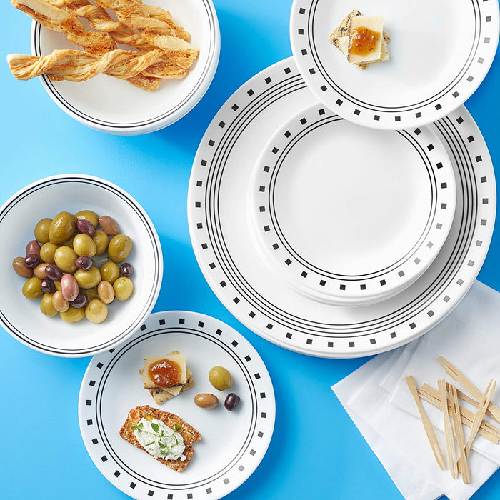 Vitrelle 18-Piece Service for 6 Dinnerware Set, Triple Layer Glass and Chip Resistant, Lightweight round Plates and Bowls Set, City Block