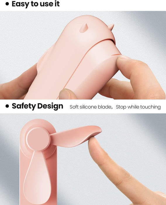 Portable Handheld Fan, Foldable Small Fan, Mini Hand Held Fan with USB Rechargeable 2000Mah Battery, Eyelash Fan for Girls, Travel for Women, Outdoor, Pink