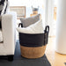 Set of 2 Natural round Storage Basket, Braided Seagrass & Paper Rope (XL+LG), Natural & Black