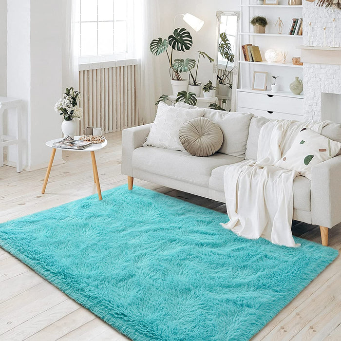 Ultra Soft Fluffy Area Rug for Bedroom Living Room Home Decor, Plush Shaggy Rug for Playroom Dorm Room, Upgraded Furry Rugs for Teen Girls Kids Room Decor, Nursery Rug, 4X6 Feet Teal Blue