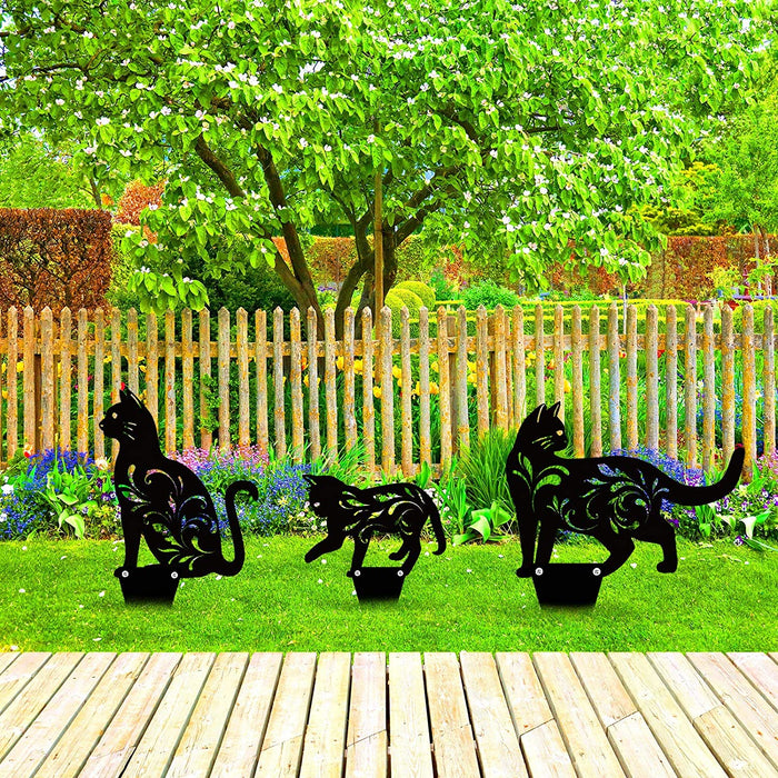 3 Pack Metal Cat Garden Statues Black Cat Silhouette Cat Decorative Garden Stakes Garden Outdoor Statues Animal Stakes for Yard Decor and Lawn Ornaments
