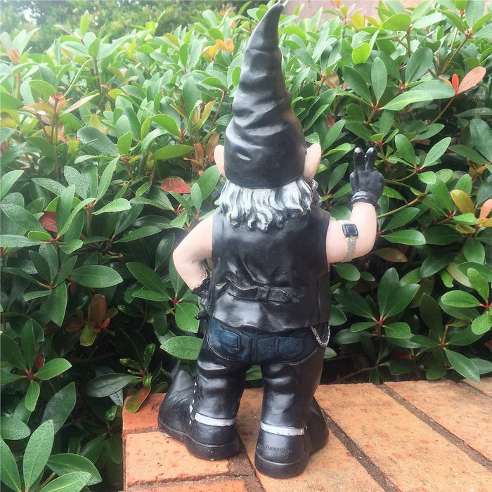 Homestyles Peace Sign "Biker Dude & Babe" the Biker Gnome Riding Her White Hog in Leather Motorcycle Gear Large Outdoor Garden Statue 14.5"H and 12"H
