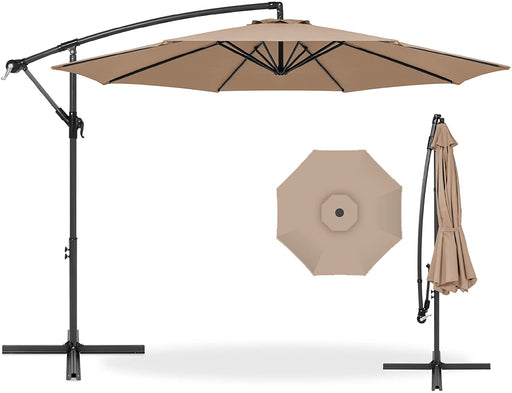 10Ft Offset Hanging Market Patio Umbrella W/Easy Tilt Adjustment, Polyester Shade, 8 Ribs for Backyard, Poolside, Lawn and Garden - Tan