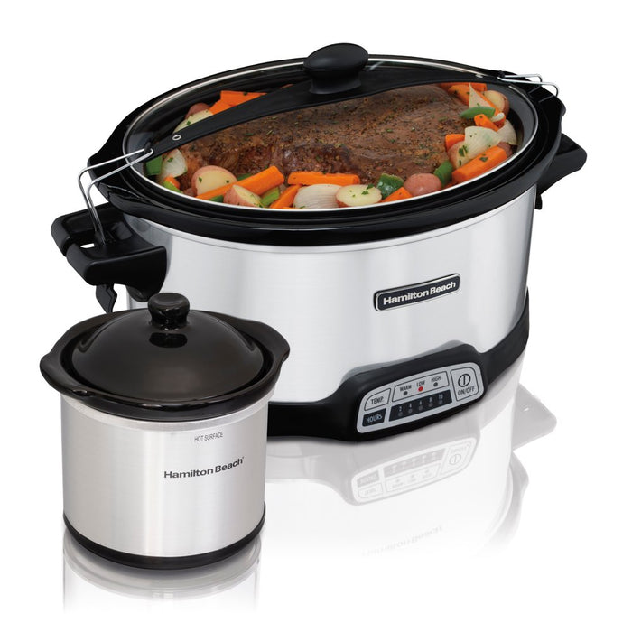 7 Quart Programmable Slow Cooker with Party Dipper, Stainless Steel, 33477