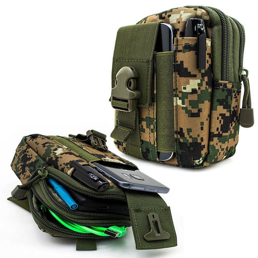 For Apple Iphone 14, 14 Pro, 13, 13 Pro, 12, 12 Pro, 11 Pro, XS, X, 8, 7, 6S, 6, Tactical Cover Smartphone Holster EDC Security Pack Carry Case Pouch Belt Waist Bag Gadget Money Pocket - Green Camo