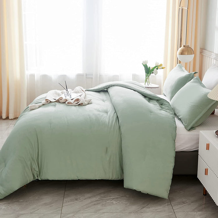 Comforter Full Size Set Sage Green, 3 Pieces Lightweight Bed Solid Summer Bedding Comforters & Sets, Soft All Season Quilt Blanket (79X90In Comforter & 2 Pillowcases)