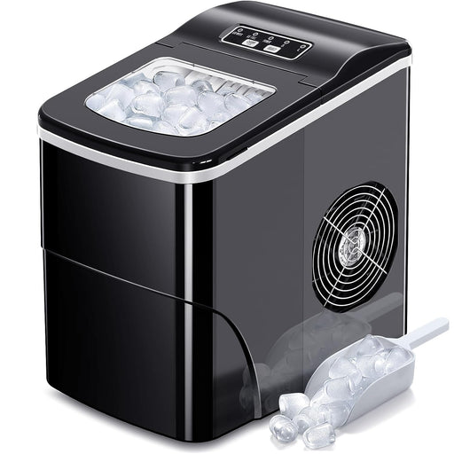 Ice Makers Countertop with Self-Cleaning, 26.5Lbs/24Hrs, 9 Cubes Ready in 6~8Mins, Portable Ice Machine with 2 Sizes Bullet Ice/Ice Scoop/Basket for Home/Kitchen/Office/Bar/Party, Black