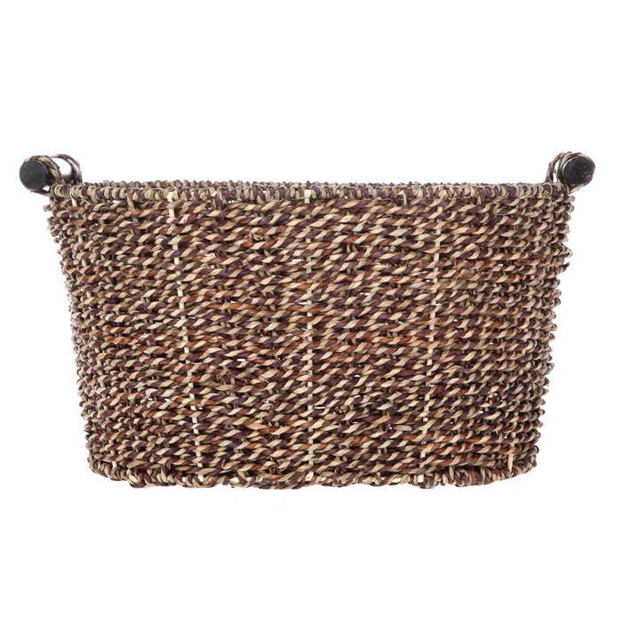 Mainstays Brown Oval 2-Hue Seagrass Storage Basket with Wooden Handles