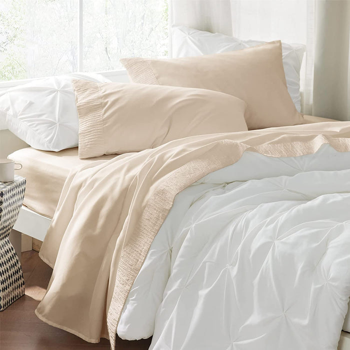Bedsure Full Size Sheet Sets - Soft 1800 Sheets for Full Size Bed, 4 Pieces Hotel Luxury Beige Sheets Full, Easy Care Polyester Microfiber Cooling Bed Sheet Set