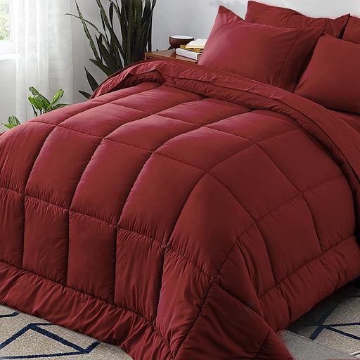 Full Size 7 Pieces Bed in a Bag Bedding Set - Lightweight Red Comforter Set, All Season Ultra Soft down Alternative Bedding Comforter Set with Comforter, Pillowcases, Flat Sheet, Fitted Sheet