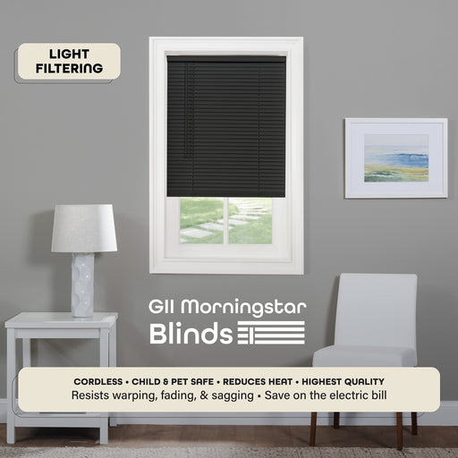 Achim GII Morningstar Indoor Cordless Black Vinyl Light Filtering Window Mini Blind, 64" L X 31" W