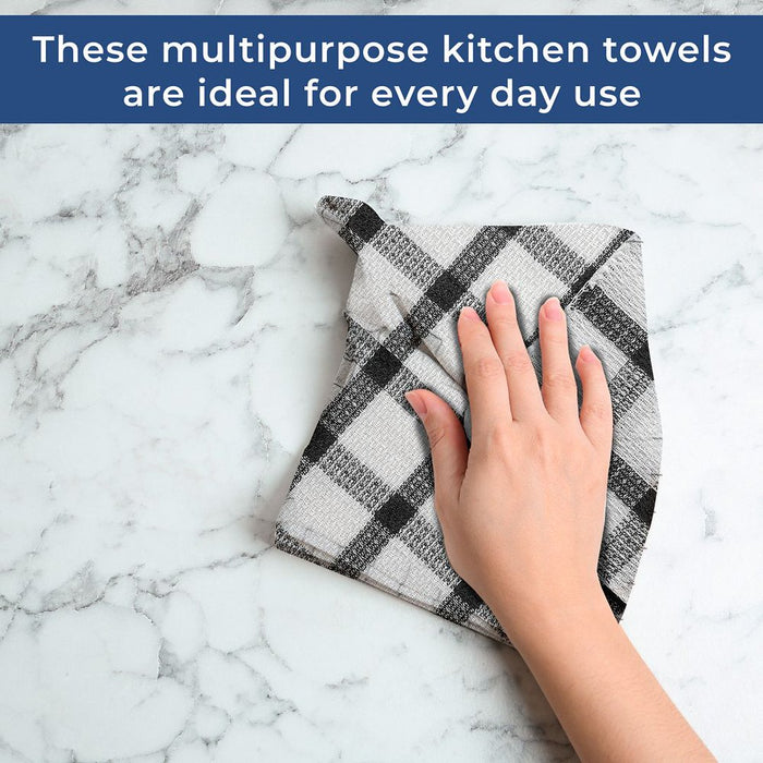 Set of 24 Brown Checkered Pattern Kitchen Towels Dish Cloths 100% Cotton 12X12"