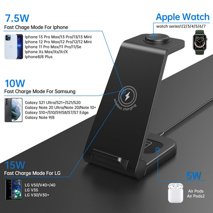 Fast Wireless Charger Station, 23W Qi Certified Wireless Charging Stand for Iphone 14/13/13 Pro/ 12/12 Pro/11/Xs Max/Xr/X/Galaxy S21 S20 S10, Airpods 3/2/Pro, Iwatch Series