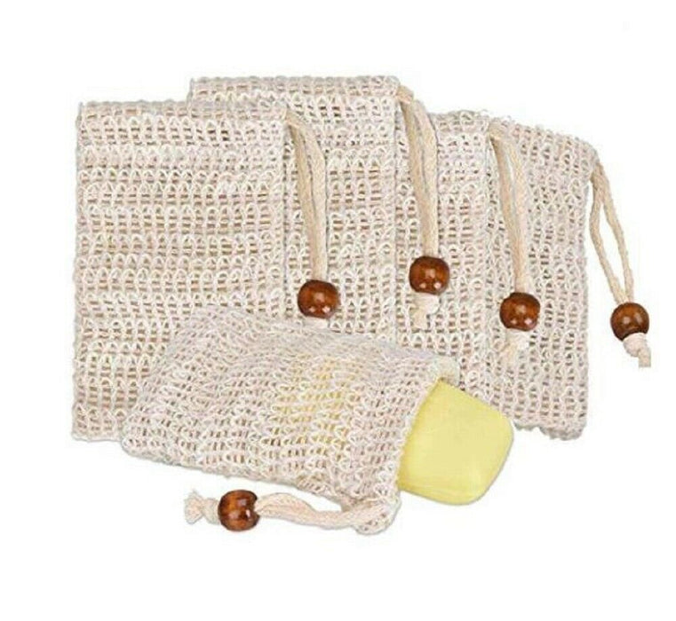 4 Pack Natural Sisal Soap Bag Exfoliating Soap Saver Pouch Holder