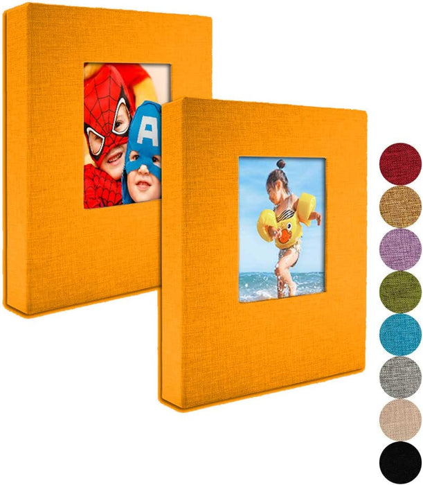 Small Photo Album 4X6 – Clear Pages, Linen Cover with Front Window, Pack of 2, Each Small Album Holds 52 Photos, Small Brag Book Photo Album for 4X6 Photos, Grey Fabric