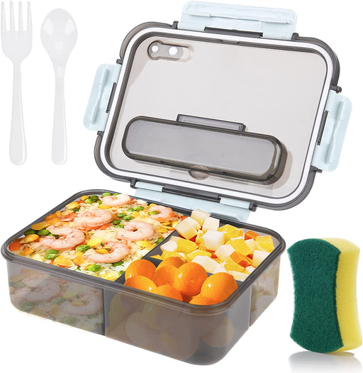 Bento Boxes for Adults, 3 Compartment Lunch Box, 1500 ML Bento Lunch Box for Kids with Spoon & Fork - Durable, Leak-Proof for On-The-Go Meal, Food-Safe Materials Bpa-Free