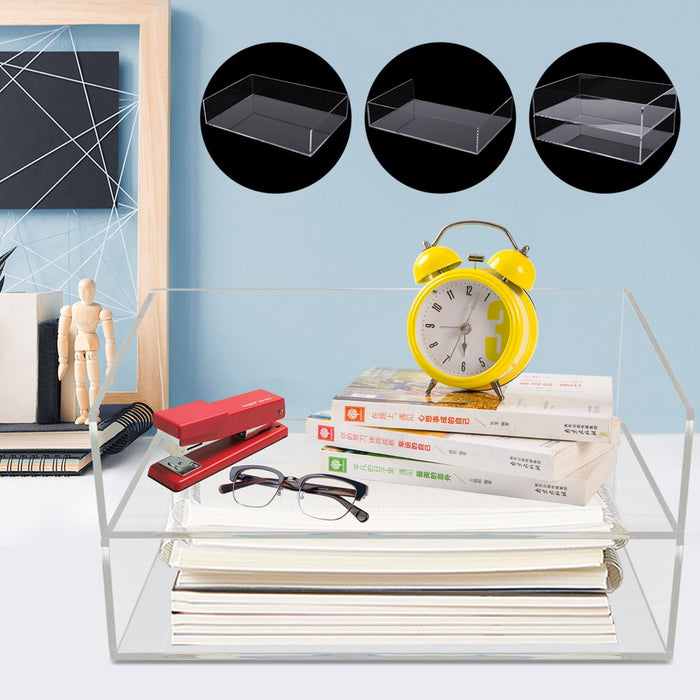 2-Pack Acrylic Stackable Letter Tray Desk Organizer Vertical Clear Paper Tray Desktop File Book Storage Shelf