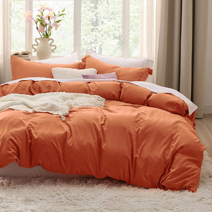 Bedsure Burnt Orange Duvet Cover Queen Size - Soft Prewashed Queen Duvet Cover Set, 3 Pieces, 1 Duvet Cover 90X90 Inches with Zipper Closure and 2 Pillow Shams