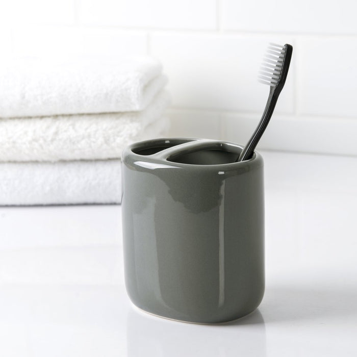 Mainstays Basic Ceramic Toothbrush Holder Light School Grey