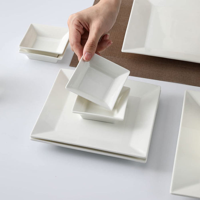 Classic White Square Dinnerware Set for 4, off White