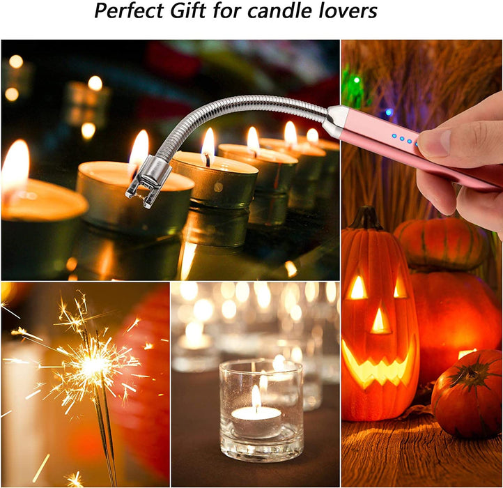 Lighter Electric Candle Lighter Christmas Stocking Stuffers Gifts for Women Men Rechargeable USB Lighter Arc Lighters for Candle Camping BBQ Christmas Birthday Gifts for Men Women (Rose Gold)