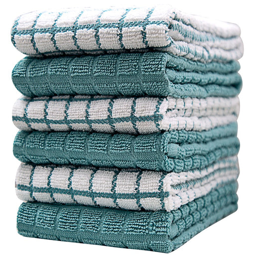 Premium Kitchen Towels (16”X 28”, 6 Pack) – Large Cotton Kitchen Hand Towels – Chef Weave Design – 380 GSM Highly Absorbent Tea Towels Set with Hanging Loop – Aqua