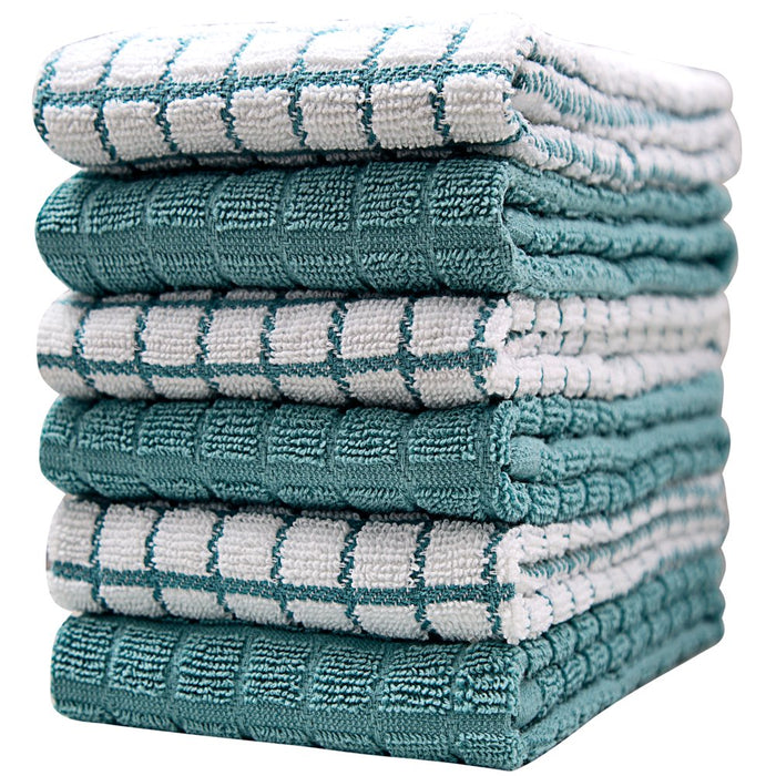 Premium Kitchen Towels (16”X 28”, 6 Pack) – Large Cotton Kitchen Hand Towels – Chef Weave Design – 380 GSM Highly Absorbent Tea Towels Set with Hanging Loop – Aqua