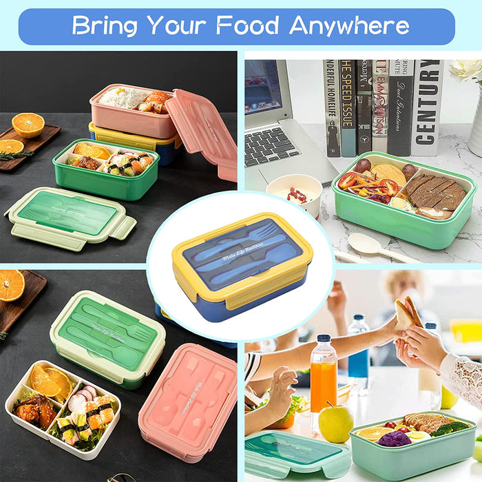 Bento Boxes for Adults - 1400 ML Bento Lunch Box for Kids Children with Spoon & Fork, Lunch Containers Durable with Compartments Sauce Container for On-The-Go Meal, Food-Safe Materials (Pink)