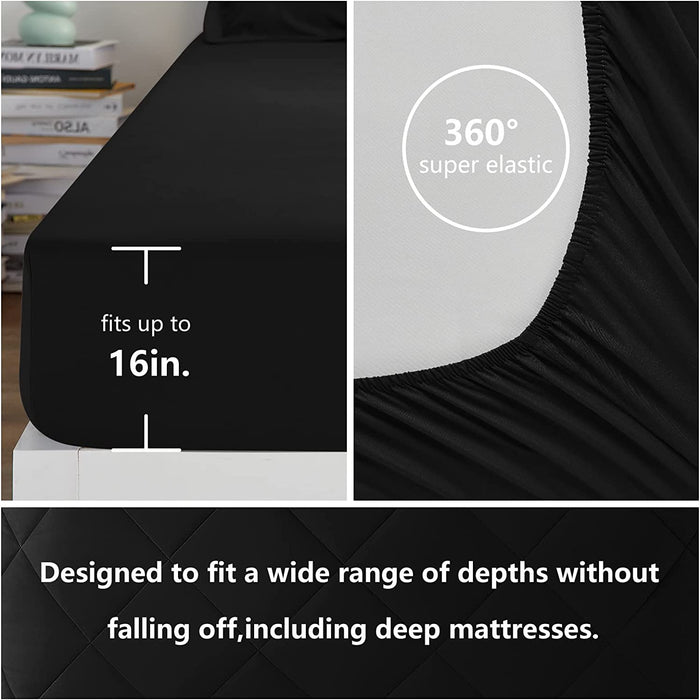 Queen Comforter Set with Sheets 7 Pieces Bed in a Bag Black All Season Bedding Sets with Comforter, Pillow Shams, Flat Sheet, Fitted Sheet and Pillowcases