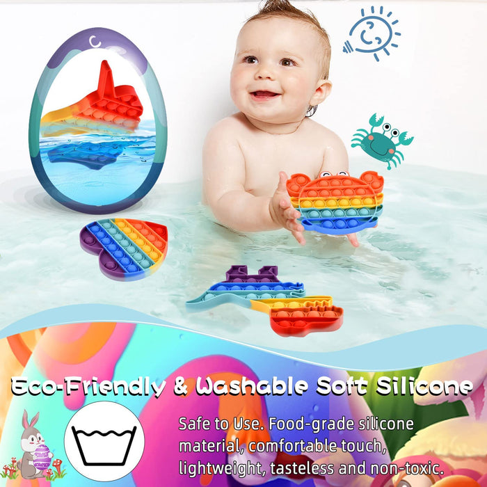 Easter Basket Stuffers Push Bubble Fidget Easter Toys for Kids, 4PCS Stress Relief Squeeze Sensory Toy Rainbow Silicone anti Anxiety Fidget Autism Toy Gift for Kids Easter Basket Stuffers Party Favors