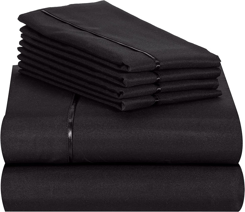 6 PC Sheet Set Sheets Deep Pockets 18" Eco Friendly Wrinkle Free Sheets Machine Washable Hotel Bedding Silky Soft - Black Queen