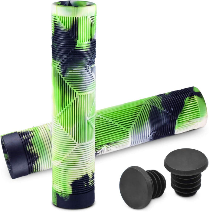 MTB BMX Scooter Grips - Handlebar Bicycle Grips for Flat Straight Bars like BMX, MTB, Scooter; Rubber Non-Slip Grip to Match Any Bike or Scooter