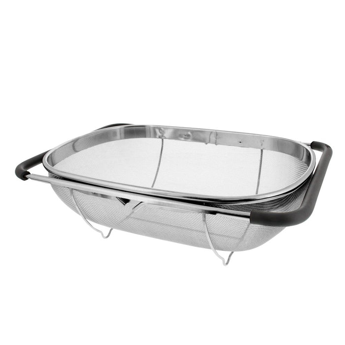 over the Sink Deep Well Oval Stainless Steel Colander Fine Mesh W/ Extendable Handle