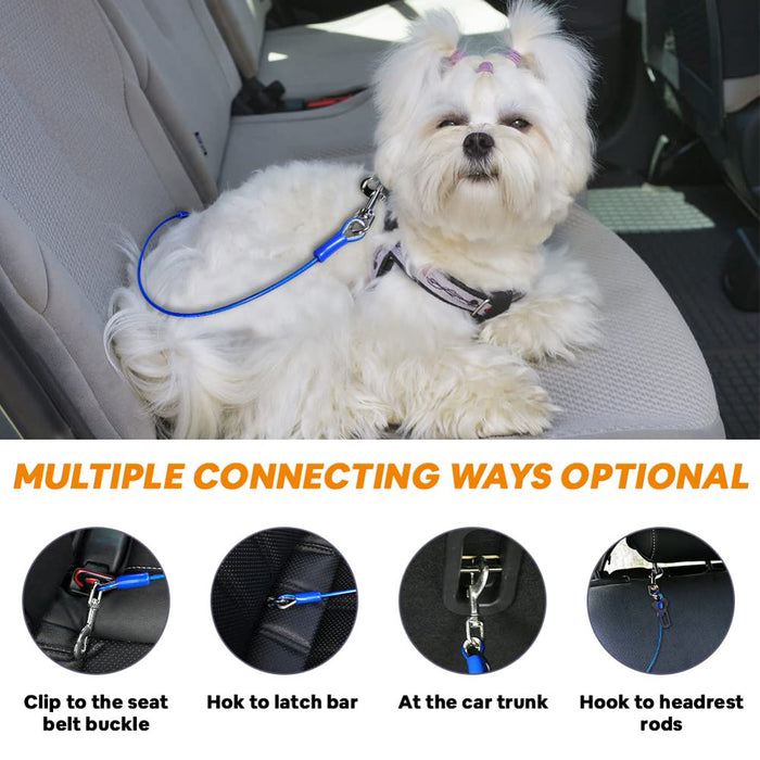 Dog Car Seat Harness Pet Seat Belt Restraint Coated Steel Rope Seat Belt 16"/24"/32" with Double Clip and Latch Attachment Small Medium Large Dogs