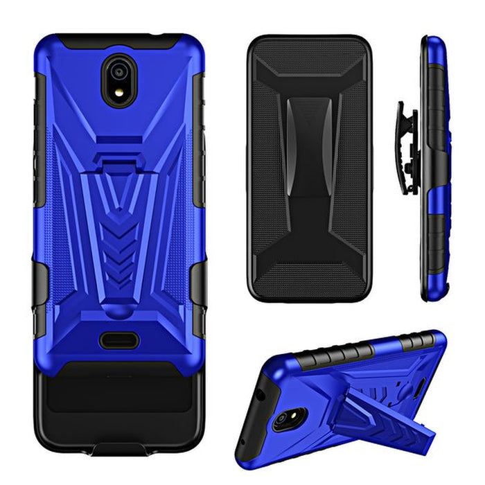 for Nokia C100 Case Kickstand with Tempered Glass Screen Protector Shock Proof Hybrid Cover with Phone Belt Clip Holster - Blue
