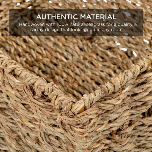 Set of 4 Multipurpose Stackable Seagrass Storage Laundry Organizer Baskets W/ Handles - Natural