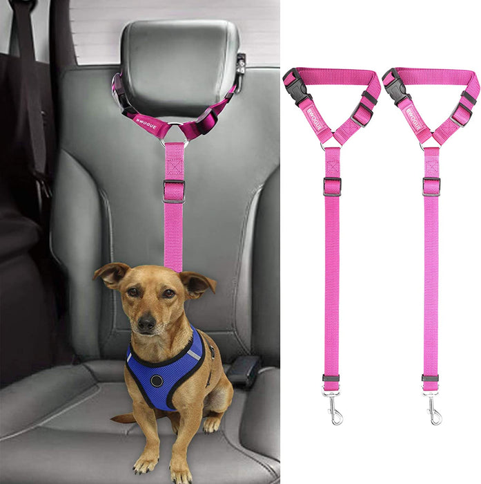 2 Packs Dog Cat Safety Seat Belt Strap Car Headrest Restraint Adjustable Nylon Fabric Dog Restraints Vehicle Seatbelts Harness