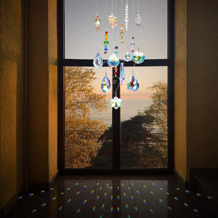 Crystal Suncatchers,  Hanging Crystals Ornament Sun Catcher with Chain, 9 Pack Glass Beads Ball Prisms Pendant Rainbow Maker for Window Home Office Garden Decoration